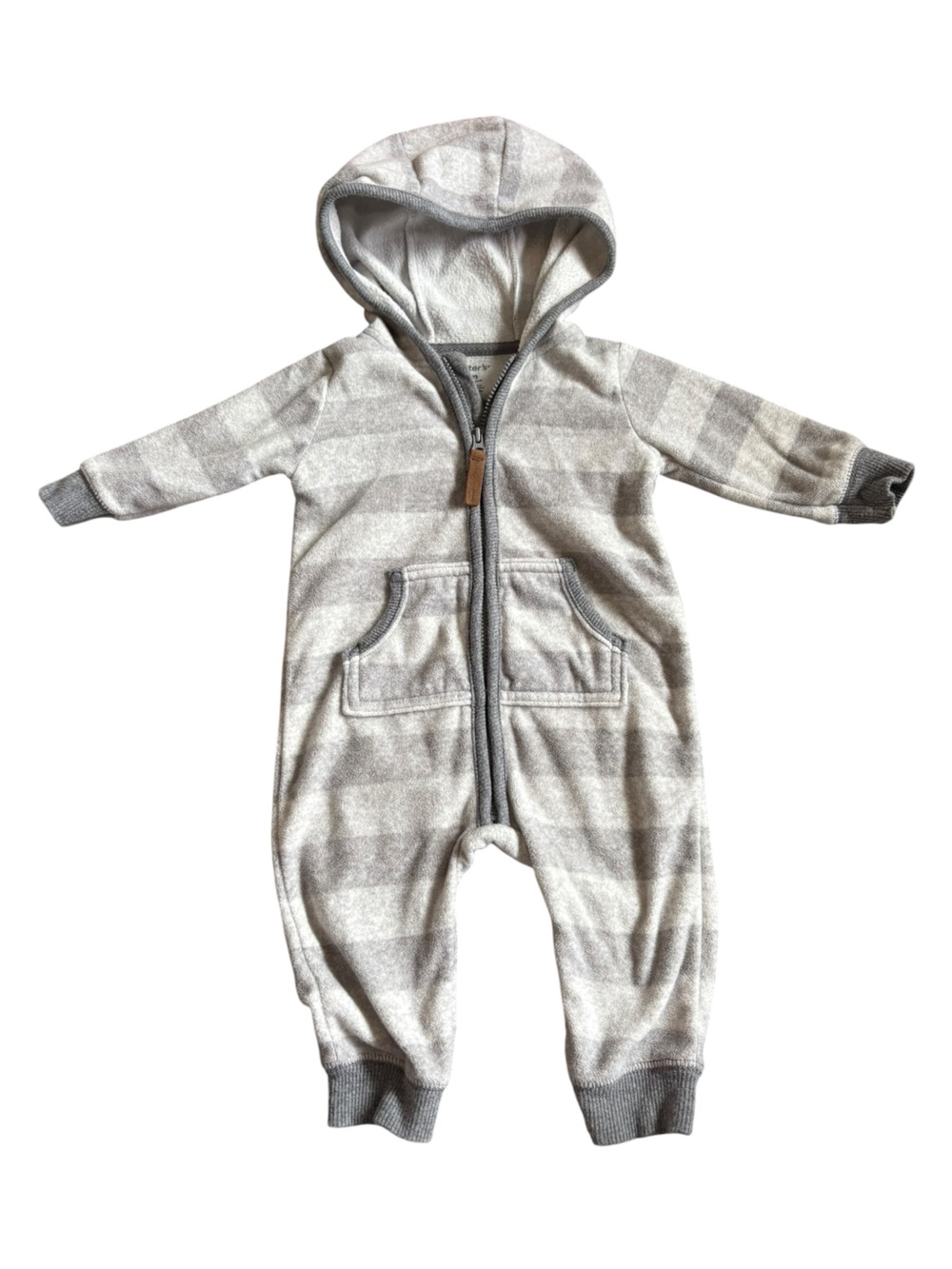 3/$25 Carter's Gray Stripped Hooded Zip One-Piece Outdoor Outfit 6m